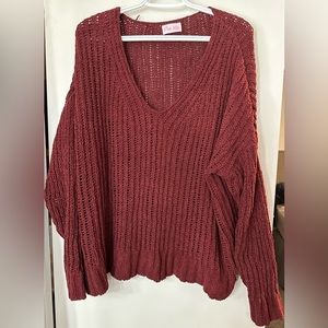 Oversized soft sweater, maroon, size medium. Option to hang off shoulder.